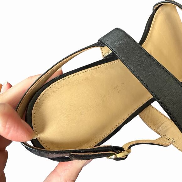 Talbots 10 M Strappy Sandals Black Leather Open Toe Slingback Flat Comfy - Picture 4 of 7